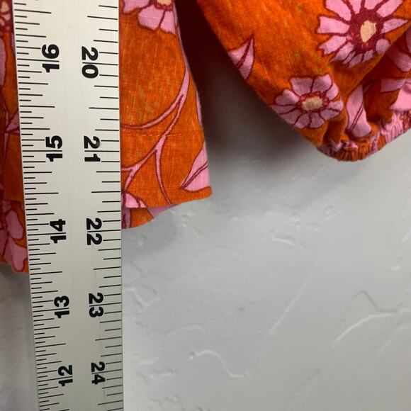 Free People Crop Top Womens Medium Orange Pink Floral Miss Daisy Smocked - Picture 9 of 11